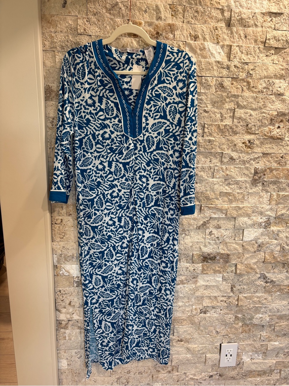 Blue and White Floral Long Nightgown - Women's Sleepwear size‎ S